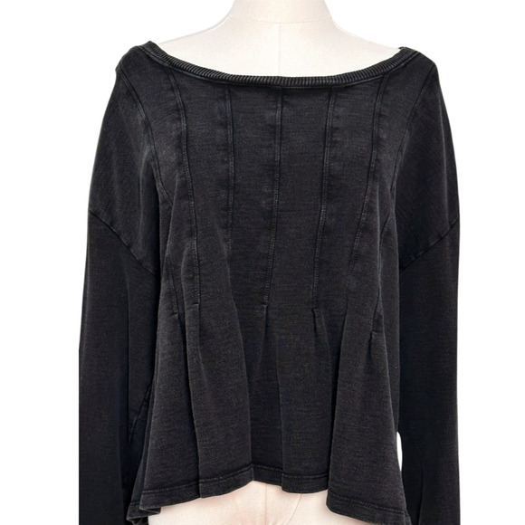 Pilcro Black Pleated Distressed Cotton Boxy Sweatshirt XL - Picture 2 of 8
